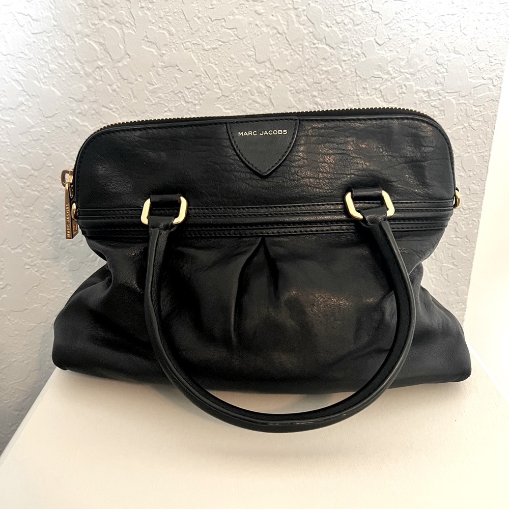 Marc Jacobs black leather round bowler bag with dust bag